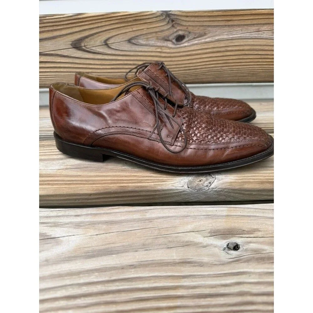Mens Johnston & Murphy Brown Woven Leather Oxfords Size 11M